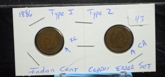 1886 Indian Head Cents Type 1 Type 2
