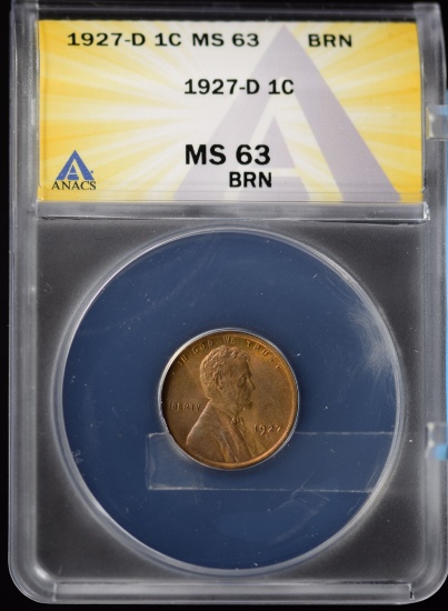 1927-D Lincoln Cent ANACS MS-63 BRN