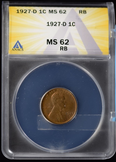 1927-D Lincoln Cent ANACS MS-62 RB