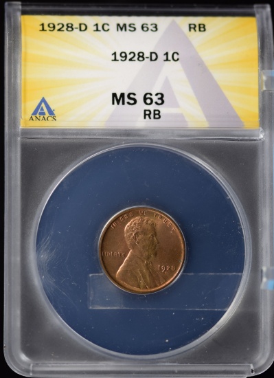 1928-D Lincoln Cent ANACS MS-63 RB