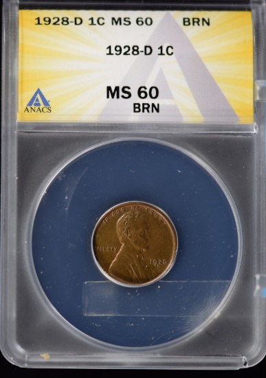 1928-D Lincoln Cent ANACS MS-60 BRN