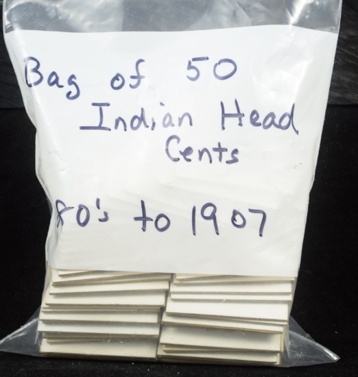 Bag of 50 Indian Head Cents 1880â€™s to 1907