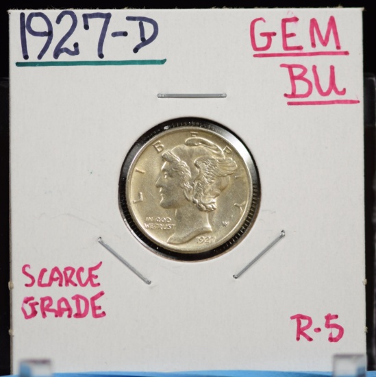 1927-D Mercury Dime GEM BU Scarce Grade