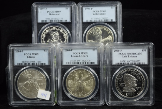 5 PCGS Silver Dollars Bot Yell Leif Lewis Edition