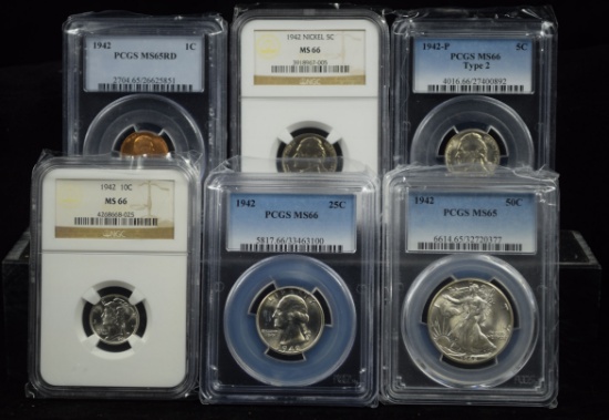 1942 US Mint Set PCGS & NGC MS-65 thru 66