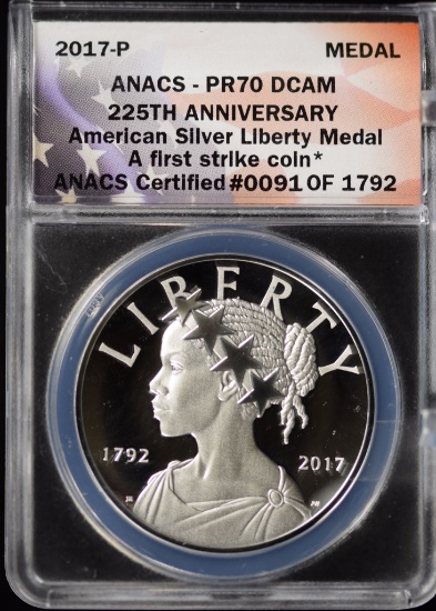 2017 Silver Liberty Medal ANACS PR70 DCAM
