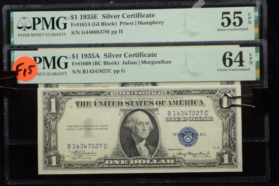 2 $1 1935E/A Silver Certificates PMG 64-55EPQ F15