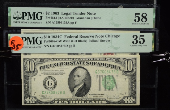 2 $2 & $10 LT & FRN Chicago PMG58-35 F35