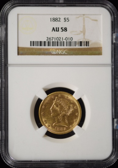 1882 $5 Gold Liberty NGC AU-58