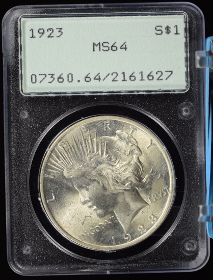 1923 Peace Dollar PCGS MS-64 OGH Blast White