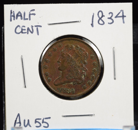 1834 Half Cent AU55