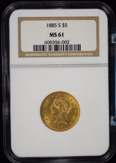 1885-S $5 Gold Liberty NGC MS-61