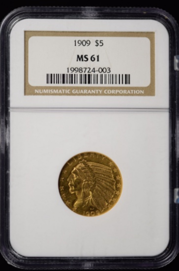 1909 $5 Gold Indian NGC MS-61