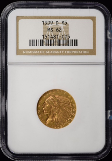 1909-D $5 Gold Indian NGC MS-62