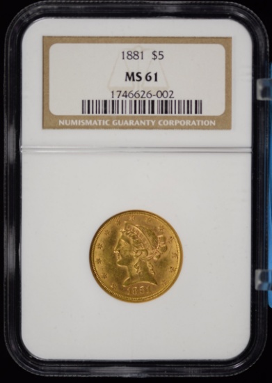 1881 $5 Gold Liberty NGC MS-61