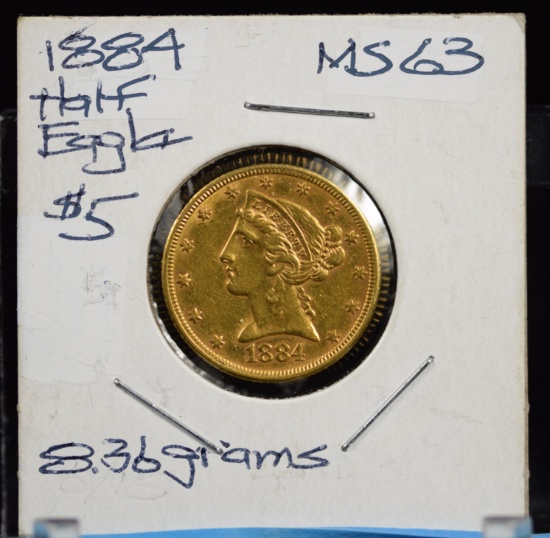1884 $5 Gold Liberty MS63 8.36 grams
