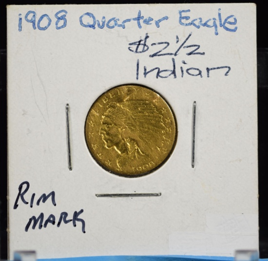 1908 $2.5 Gold Indian Rim Marks