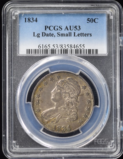 1834 Capped Bust Half Dollar PCGS AU-53 Lg D Sm Lt