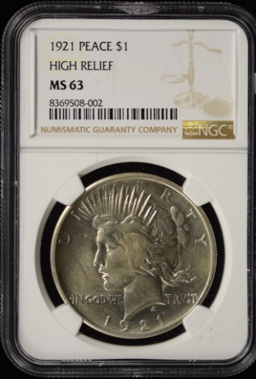1921 Peace High Relief Dollar NGC MS-63