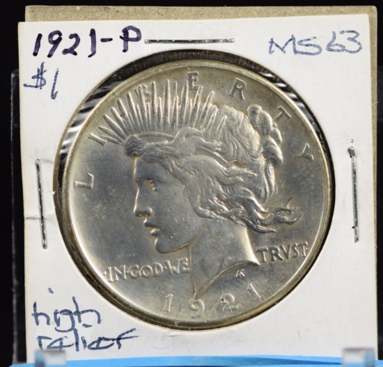 1921 Peace Dollar High Relief MS63