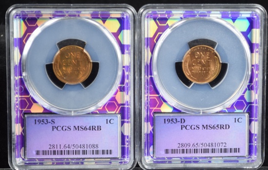 1953-D & 53-S Lincoln Cents PCGS MS-64/65 RDB