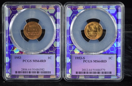 1953 & 53-S Lincoln Cents PCGS MS-64 Red