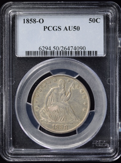 1858-O Seated Liberty Half Dollar PCGS AU-50