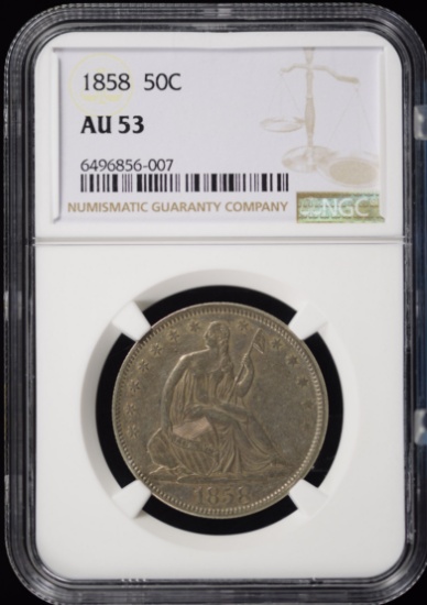 1858 Seated Half Dollar  NGC AU-53