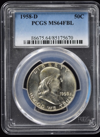 1958-D Franklin Half Dollar PCGS MS-64 FBL