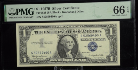 1957B $1 Blue Seal Silver Certificate PMG 66 High Grade