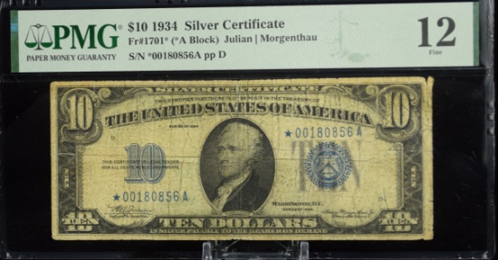 1934 Start $10 Silver Certificate PMG 12 Blue Seal