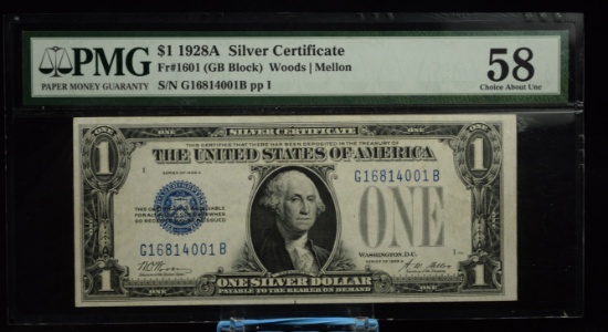 1928A $1 Blue Seal Silver Certificate PMG 58 CH/AU
