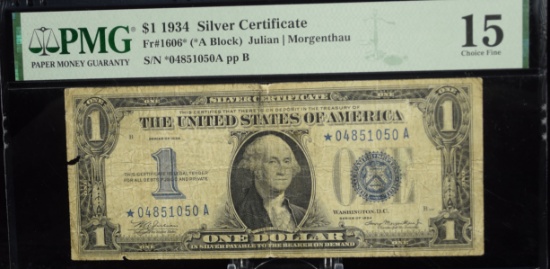1934 Star $1 Silver Certificate *04851050A PMG 15
