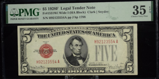 1928F $5 Red Seal Legal Tender Note PMG 35