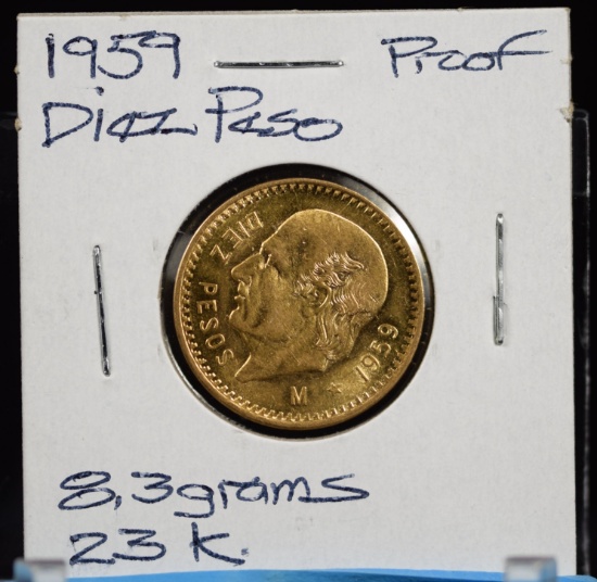 1959 Gold Proof Diez Peso 8.36 grams 22k
