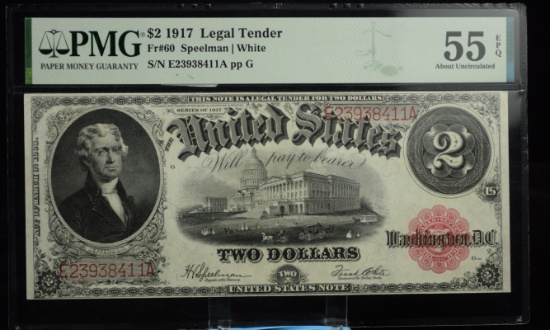 1917 $2 Legal Tender FR60 PMG 55 EPQ AU Nice