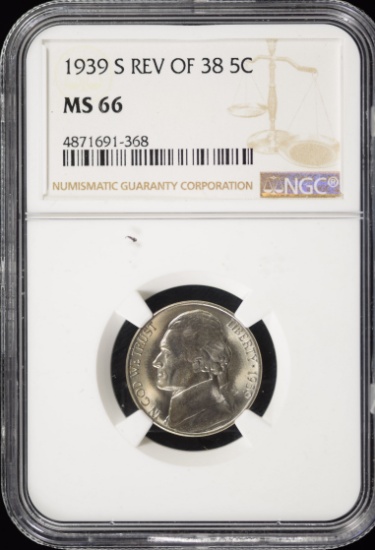 1939-S Rev of 38 Jefferson Nickel NGC MS-66