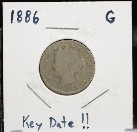 1886 V-Nickel Good KEY Date