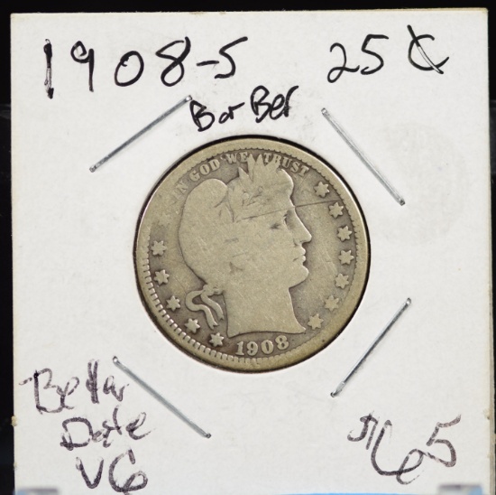 1908-S Barber Quarter VG