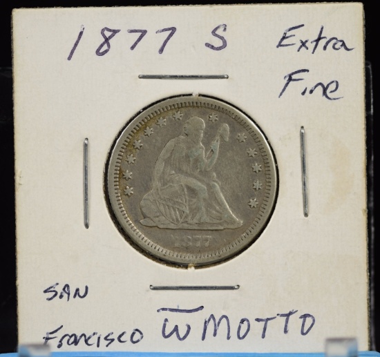 1877-S Seated Quarter w/Motto Extra Fine