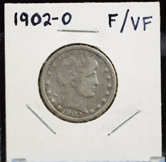 1902-O Barber Quarter F/VF