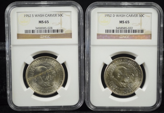 1952-S & 52-D Wash-Carver Half Dollars NGC MS-65
