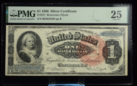 1886 $1 Silver Certificate PMG 25 VF Martha FR217