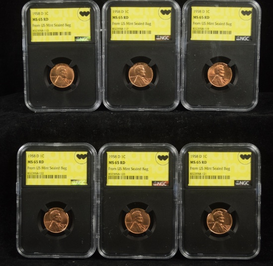 6 1958-D Lincoln Cents NGC MS-65 Red What Not