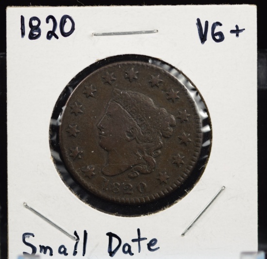 1820 Large Cent Small Date VG Plus