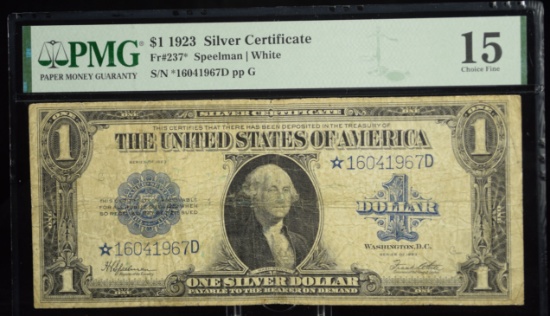1923 Star $1 Silver Certificate PMG 15 Choice Fine