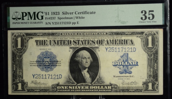 1923 $1 Blue Seal Silver Certificate PMG 35 CH/VF