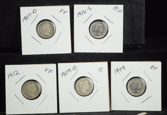 5 Baber Dimes 1907d 09 09d 12 16-s Good-XF