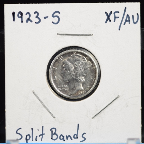 1923-S Mercury Dime XF/AU Split Bands