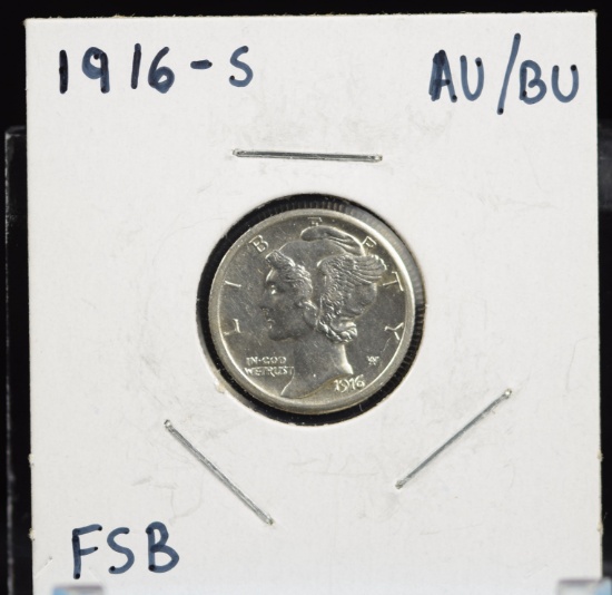 1916-S Mercury Dime AU/BU FSB